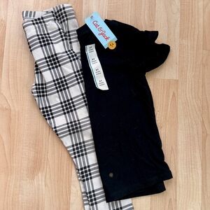 Cat & Jack Kids Black Tee and Black & White Plaid Leggings Set